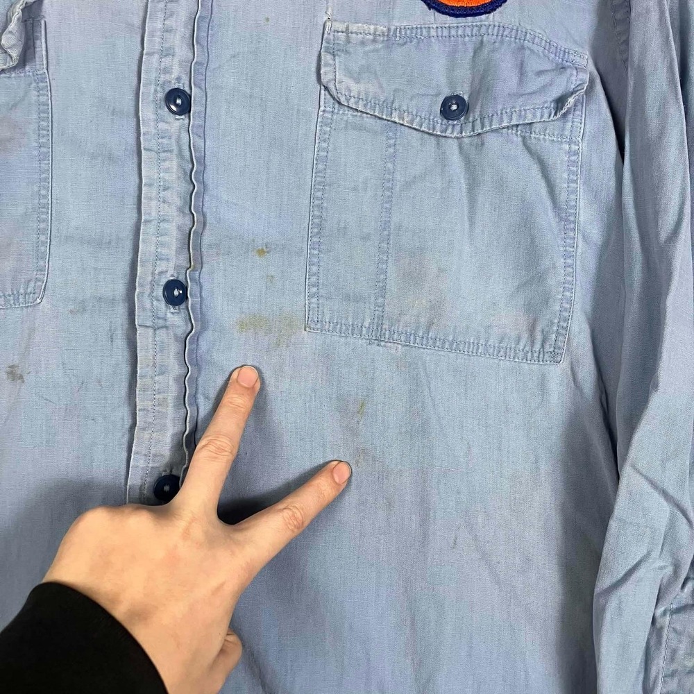 Vintage 50s Partridge Atlanta Gulf Oil Gas Station Work Shirt Blue Sanforized - Picture 5 of 16